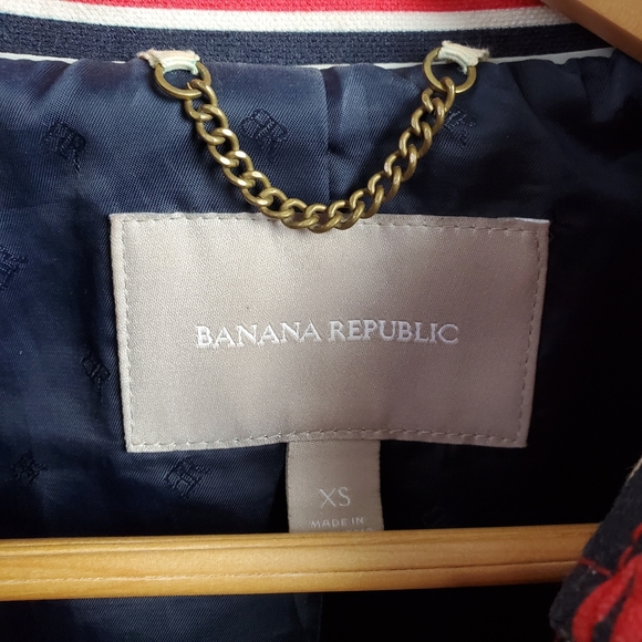 Banana Republic Red & Blue Striped Nautical Coat Gold Buttons - Picture 10 of 15